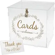 Acrylic Wedding Card Box with Lock & Slot Sturdy Transparent Money Post Box Holder Decorative Gift Card Envelop Collection Boxes with Thank You Sign for Wedding Reception Anniversary(Golden)