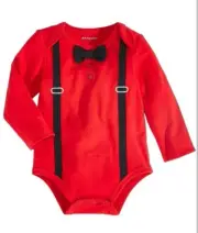12 Months Red Black One Piece Bowtie Suspender Bodysuit First Birthday NWT