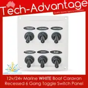 12v 24v Marine WHITE Boat UV Resistant Splashproof 6 Gang Toggle Switch Panel