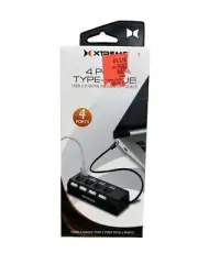 Xtreme Type-C 4 Port USB 2.0 Hub w/ LED indicators and Power Switches -Black LED