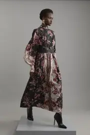Silk Cotton Border Print Floral Woven Maxi Dress
