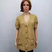 NWT Anthropologie Tabitha Tweed Blazer Cardigan Jacket 10 Short Sleeve Mustard