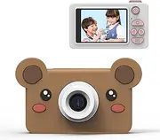 C1 Selfie Camera 32MP Digital Video Cameras for 2 inches IPS Screen with Face Recognition Cartoon Protecive Case 32G TF Card s for Girls Boys Brown