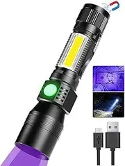 CTDZLED Rechargeable Flashlights, 3 in 1 Super Bright Black Light Flashlights 1200 Lumens, 7 Modes, Zoomable, IPX6 Waterproof Flash Light Recharchable for Camping, Emergency, Pet Clothing Detection