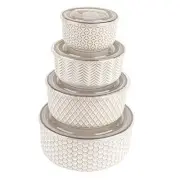 Ceramic Nesting Bowls, with Lids, Serving, Set of 4, Embossed, Kitchen, Prep,