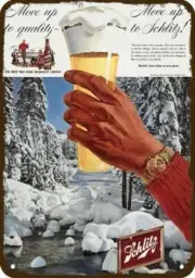 1958 SCHLITZ BEER & Snowy Mountain River Vntg-Look DECORATIVE REPLICA METAL SIGN