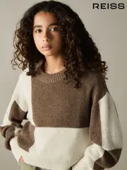 Reiss Brown Amie 9-13 yrs Colourblock-Intarsia Jumper with Wool and Alpaca (AK0916) | $115