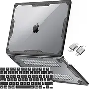 MOSISO Compatible with MacBook Air 13.6 inch Case 2025-2022 M4 A3240 M3 A3113 A2681 M2 Chip,Symmetric Geometric Heavy Duty Plastic Case with TPU Bumper&Keyboard Cover&Type C Adapter 2 Pack, Black