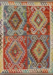 South Western Kilim Oriental Wool Rug 4x6 Flat weave Reversible Carpet
