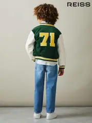 Reiss Forest Green Ward 9-13 yrs Hybrid Cord-Faux Leather Varsity Bomber Jacket (B26959) | $180