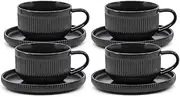 salt&pepper Brae Tea Cups & Saucers 100mL - Set of 4 - Black - House Warming Gifts Teacups