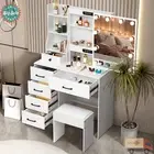 6 Drawers Dressing Table Stool Set Makeup Mirror Vanity Desk Cabinet White