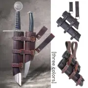 Retro PU Leather Double-Sword Sheath Holder Waist Belt Hanger Scabbard Warrior