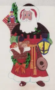 Beau Geste Needlepoint Canvas Hand Painted Christmas Santa Music Bows Toys