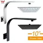 KYLINS 10" Square Rain Shower Head Rose + Gooseneck Wall Arm Set CHROME/BLACK