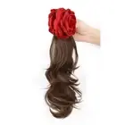 Hair Extension Red Pink Rose Ponytail Claw Clip Ponytail Wig for Women