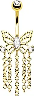 [Jewseen] 14G Belly Button Rings 316L Surgical Steel Belly Piercing Jewelry Butterfly Chain Belly Rings Navel Rings for Women