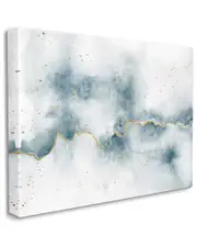 Stupell Industries Abstract Cloud Splatters White Blue Gold Painting Stretched Canvas Wall Art by Laura Marshall