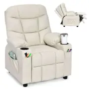 Costway Recliner Chair PU Leather w/Cup Holders & Side Pockets Sofa Lounge Couch Beige