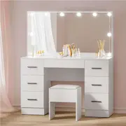 10 Led Bulbs Artiss Dressing Table Set Stool White