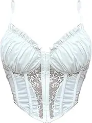 [Zcargel] Women Lace Corset Top Sleeveless Corset Sexy Summer Mesh Sexy Bustier Tops Spaghetti Strap Boned Going Out Crop Top