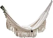 zolyet Large Brazilian rame Fringe 2 Person e Hammock Swing Net Cha Indoor cha Hammock Swings White