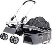 Cat Strollers for 2 Cats, Pet Dog Strollers for Medium Small Dogs, Lightweight Pet Stroller Dog Pram Cart Cat Stroller Travel Carrier Dog Prams Pushchairs, Detachable Carrier(Grey a)