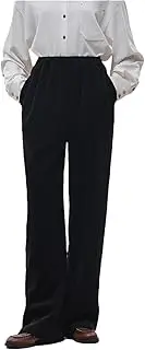 [Generic] Women Pants Elastic Waist Pants Straight Tube Pants Loose High Waist Casual Pant for Work Pant