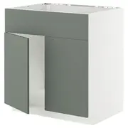 METOD base cabinet f sink w 2 doors/front, white/Nickebo matt grey-green, 80x60x80 cm