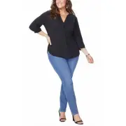 NYDJ Womens Black Printed Chiffon Blouse Top Plus 0X BHFO 2820