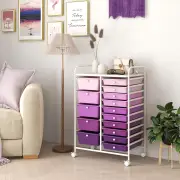 Costway15 Drawer Rolling Storage Cart with Wheels for Home Office-Purple