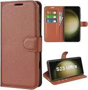 [T Tersely] Case Cover for Samsung Galaxy S23 Ultra (2023), Premium Protective PU Leather Wallet Case with Card Slots for Samsung Galaxy S23 Ultra 6.8"- Brown