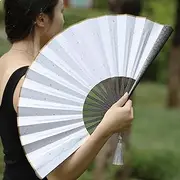 [Generic] Ten-Inch Stainless Steel Painted Folding Fan, For Performance, Dance, Decoration, Festivals, Gifts. Length 33cm/13in (White)