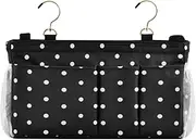 Amooorous Bedside Caddy Hanging Bag Organizer for Home, College, Dorm, Bunk/Hospital Bed, Crib Bed Rails White Dots on Black Background