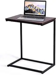 Costway Snack Side Table, C-Shaped End Table for Sofa Couch, Bed, Wood Look Finish and Steel Frame, Space-Saving for Small Spaces, Laptop Table for Living Room Bedroo (Coffee)