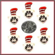 6 PC SMALL CAT IN THE HAT FLATBACK FLAT BACK RESINS HAIRBOW BOW CENTER