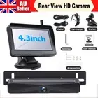 Wireless 4.3"Monitor Solar License Plate Backup Camera For Car Reverse Rear View