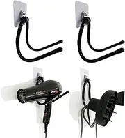 Universal Hair Dryer Holder, Blow Dryer Hanger Hook Wall Mount for Hair Dryer, Towels, Flat Iron,Hair Straightener &Cord Organizer for Cabinet Bathroom - Self Adhesive/Drilling - 2 Pack