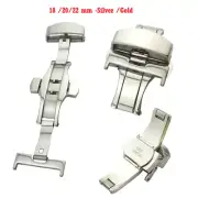 Premium Stainless Steel Double Push Deployment Butterfly Clasp Buckle -Silver