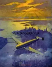 1933 Ruehl Heckman Aviation Dawn of a New Age Statue of Liberty Print Airplane