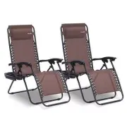 Serenelife Outdoor Adjustable Zero Gravity Lounge Chair Recliners- 2 Pack, (Brow