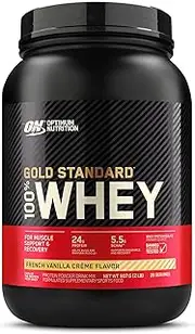OPTIMUM NUTRITION Gold Standard 100% Whey Protein Powder, French Vanilla, 907g - [2024/2025 plastic neck band packaging may vary]