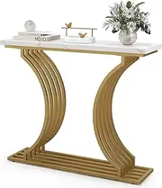 Giantex Gold Entryway Table, 100CM Wide Modern Console Table with White Faux Marble Tabletop, Narrow Sofa Table with Geometric Metal Legs for Living Room, Entrance, Foyer