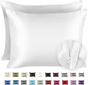 ShopBedding Satin Pillowcase for Hair and Skin Silk Pillowcases 2 Pack, Luxury Satin Pillowcases with Zipper Closure, Satin Pillow Case Cover, Queen Silk Pillowcase for Hair & Skin 2 Pack, White