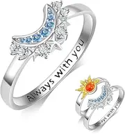 [Salloog] '925 Sterling Silver Sun/Moon Rings - Opal CZ Stackable Rings Engraved''I Love You Forever'' ''Always With You'' Promise Ring for Women Couples Mother Daughter'