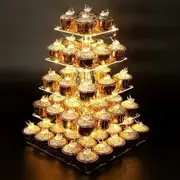 5 Tier Cupcake Holder Square Acrylic Cupcake Tower Display for Pastry LED Light String, Ideal for Weddings, Birthday