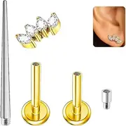 [XXKOTWA] 16G Flat Back Earrings Stud G23 Titanium Cartilage Helix Tragus Conch Lobe Medusa Labret Piercing Jewelry Nose Studs Internally Threaded Earrings Stud for Women Men 6mm 8mm, Titanium, cubic