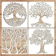 Large Tree Patterns Stencils for Painting on Wood Crafts Reusable Tree of Life Music Wood Burning Stencil Template for Wall Furniture Canvas Home Decor (Tree4)