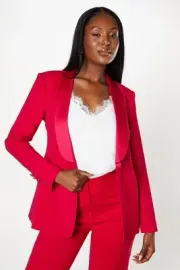 Coast Womens Jacket Raspberry Satin Detail Edge To Edge Tailored Blazer