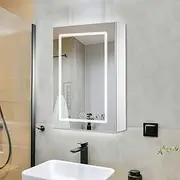 Viviendo Bathroom LED Mirror Cabinet Stainless Steel Shaving Cabinets Wall-Mounted Vanity Shelf Storage Unit Mirrored Cupboard - 600mm - 1 Door